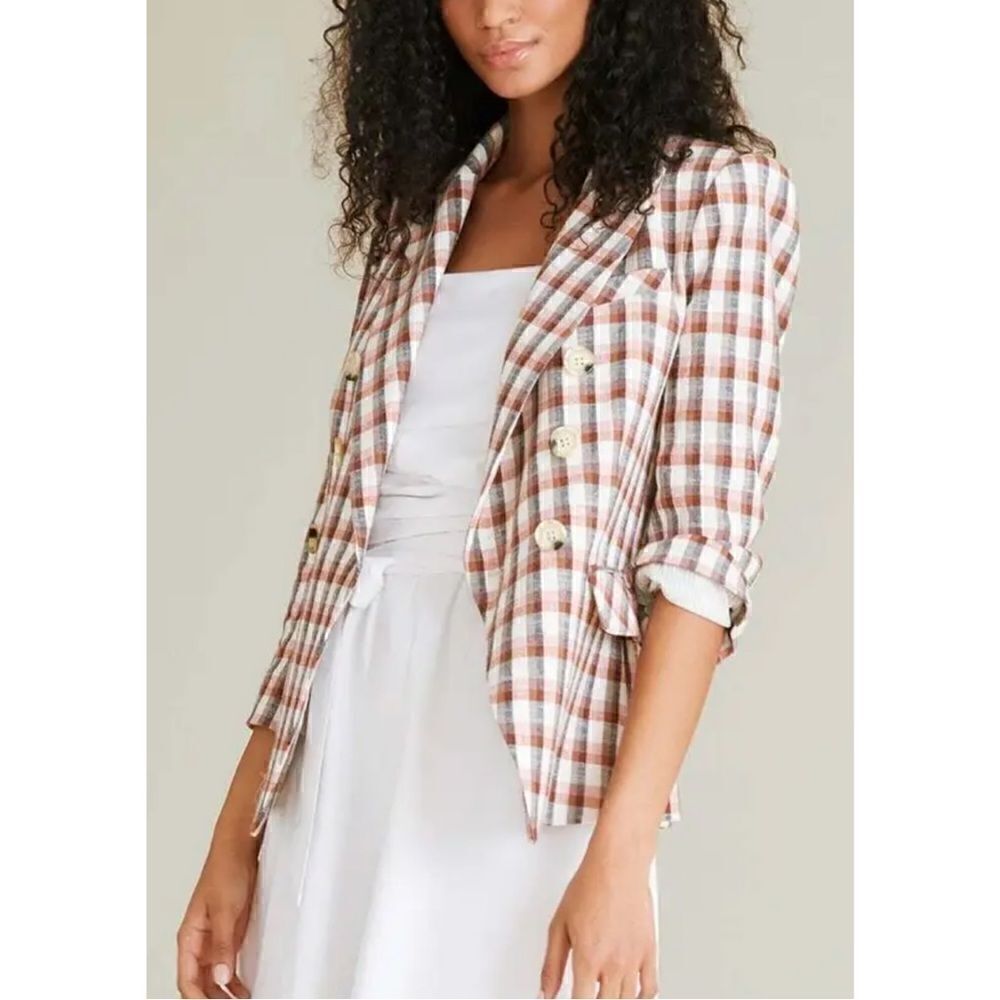 Joie Anilah Empire Double Breasted Brown Plaid Blazer Nwt Sz S